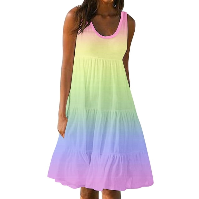 Yuyuzo Robes d'Été pour Femmes Robe Décontractée d'Été pour Femmes Sans Manches à Col Rond Tunique Ample Robe Débardeur Robe Bohème de Plage pour les Vacances
