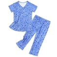 thumbnail image 1 of Yoodem Pyjamas pour Femmes Ensembles de Pj pour Femme Été Col Rond Ensemble Pyjamas Manches Courtes Pantalon Long Ensemble de Pyjama Ensembles de Pyjamas pour Dames Ensembles de Détente pour Femmes Z Bleu P, 1 of 4