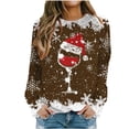 thumbnail image 1 of Besolor Chandail à Col Rond de Noël pour Femmes, Imprimé de Verre de Vin, Manches Longues, Chandails Mode, Hauts Graphiques Flocon de Neige, 1 of 4