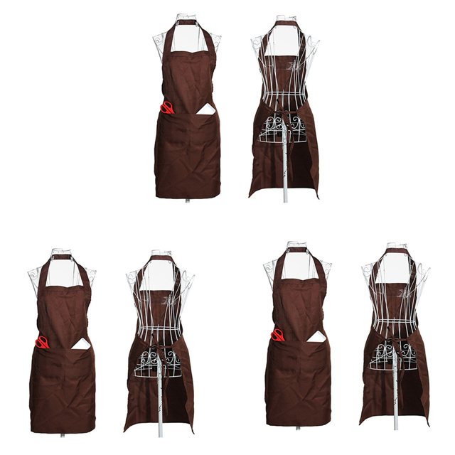 3X Plain Apron Front Pocket for Butchers Kitchen Cooking Craft Baking Waiter - Brown