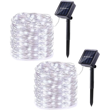 Set of 2 Outdoor Solar Light Strings, 10M 100 LED, Waterproof, 8 Modes, for Garden Decoration