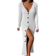thumbnail image 2 of Womens Deep V Neck Button Down Long Knit Sweater Dress Bodycon Long Sleeves Sweater Maxi Dress, 2 of 6