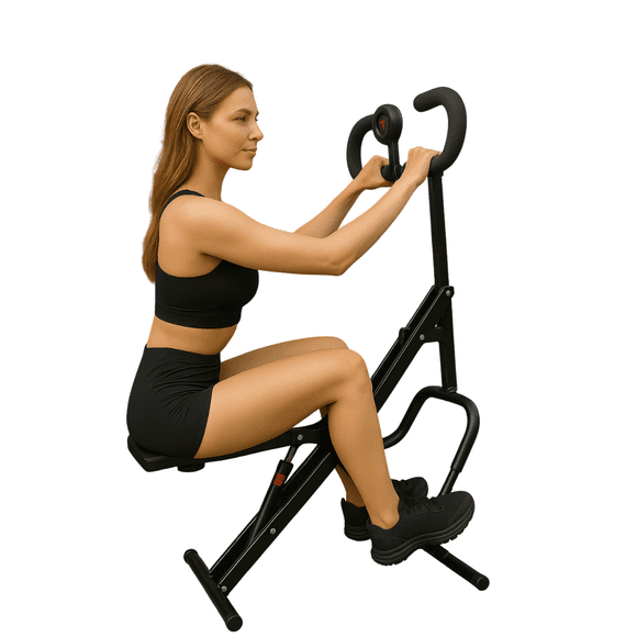 Total Crunch Smart Squat Machine Full Motion Rowing Machine for Full Body Workout – Foldable Home Gym Exercise Equipment with Adjustable Resistance for Low Impact Strength and Core Training + Monitor