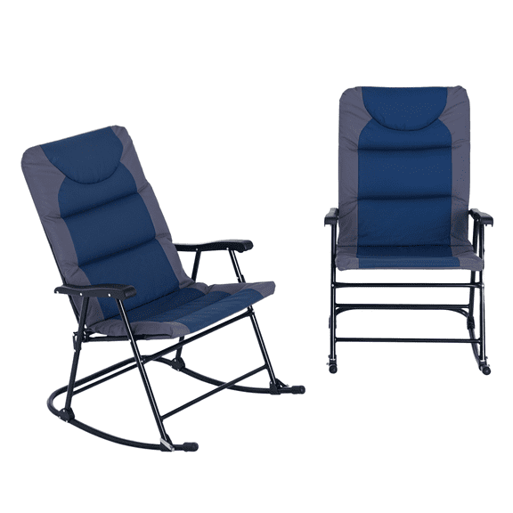 Outsunny Ensemble de 2 Chaises Berçantes Pliables pour Patio, Bleu Marine