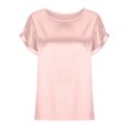 thumbnail image 3 of EQWLJWE Hauts d'Été pour Femmes Hauts pour Femmes Liquidation Mode T-Shirt d'Été pour Femme à Col Rond Uni à Manches Courtes Aguichant Blouse, 3 of 5