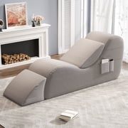 WHGBJA Yoga Curve Chair,Ergonomic Corduroy Yoga Sofa for Adults,w/Lumbar Pillow,Side Pocket,Ottoman for Furniture Gift Lounge Stretching,Relaxing and Exercising,Grey