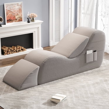 WHGBJA Yoga Curve Chair,Ergonomic Corduroy Yoga Sofa for Adults,w/Lumbar Pillow,Side Pocket,Ottoman for Furniture Gift Lounge Stretching,Relaxing and Exercising,Grey