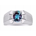 thumbnail image 1 of RYLOS Men's Rings Sterling Silver Rings Classic Designer  9X7MM Oval Gemstone &  Diamond Ring Alexandrite June Birthstone Ring Size 12, 1 of 7