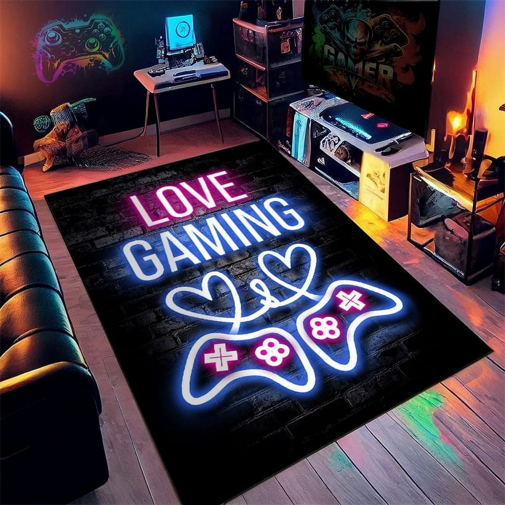 MesaSe Gamer Rug for Boys Room Non-Slip 3D Cool Printed Gaming Rug for Boys Room Game Room Living Room Sofa Floor