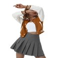 thumbnail image 2 of CenturyX Women Long Sleeve Cropped Baseball Jacket Color Block Button Down Front Open Fashion Bomber Jacket Coat Purple M, 2 of 7