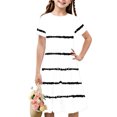 thumbnail image 1 of Soldes de Liquidation d'Été Iumwxz Robe Tunique Plissée Robe Ample Ligne A Robes Col Rond Rayé Graphique Robe à Manches Courtes pour Enfants Robes Tendance pour Cadeaux des Fêtes 4-14a, 1 of 7