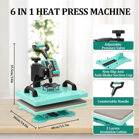 Eastvita Multifunctional 6-in - 1 Heat Press Machine with Dual Display/12x15 Inch/US Plug