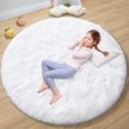 thumbnail image 1 of EVOIONOS White Round Hexagon Area Rug, 4x4 Feet, Soft Plush, Non-Slip, Comforts, Washable, 1 of 6