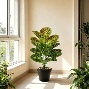 Amzcrzy Artificial Plastics Greenery Artificial Potted Plants with Pot Pvc Fake Tropical Plants Realistic Faux Plants for Home Office House Desk Shelf Living Room Kitchen Decoration