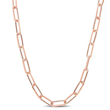 Miabella 18K Rose Gold Plated Sterling Silver Diamond Cut Paperclip Necklace