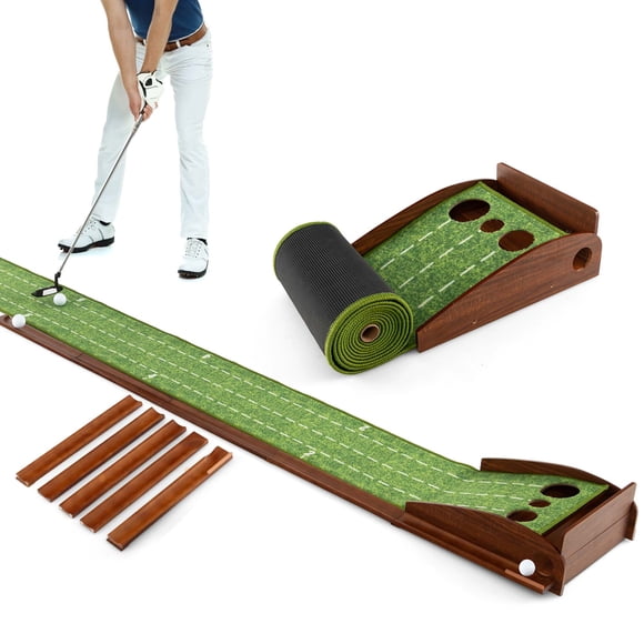 Costway Tapis de Golf d'Entraînement Vert avec Retour Automatique de Balle et 3 Tailles de Trous