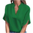 thumbnail image 4 of Ashirexll Hauts pour Femmes Tendance, Haut Décontracté Uni à Manches Courtes et Col en V, 4 of 6