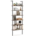 thumbnail image 1 of Costway 6-tier Ladder Shelf 72 Inches Industrial Wall Mounted Bookshelf Brown, 1 of 9