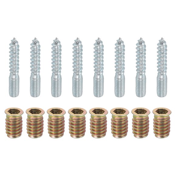 Unique Bargains 8pack M8x50mm Hanger Bolts with 8pack M8x20mm Threaded Insert Nuts Interface