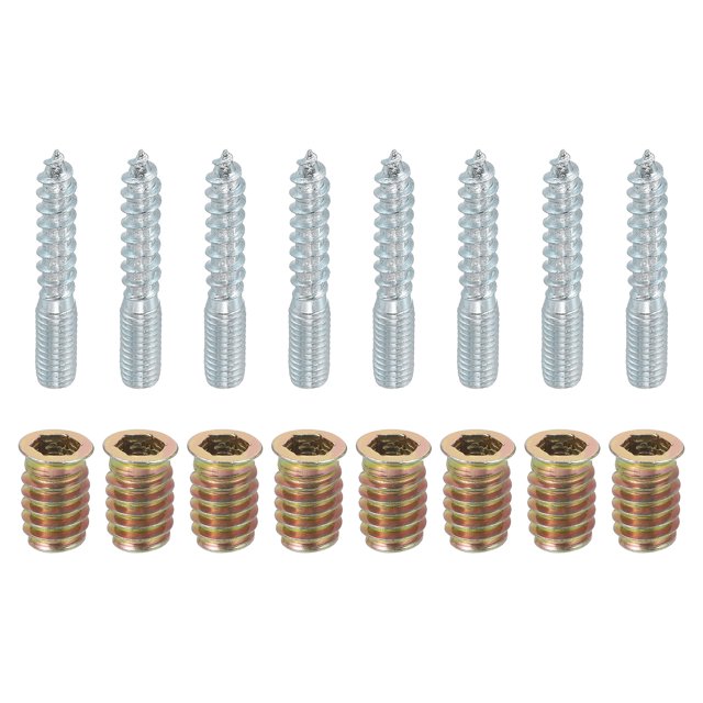 Unique Bargains 8pack M8x50mm Hanger Bolts with 8pack M8x20mm Threaded Insert Nuts Interface