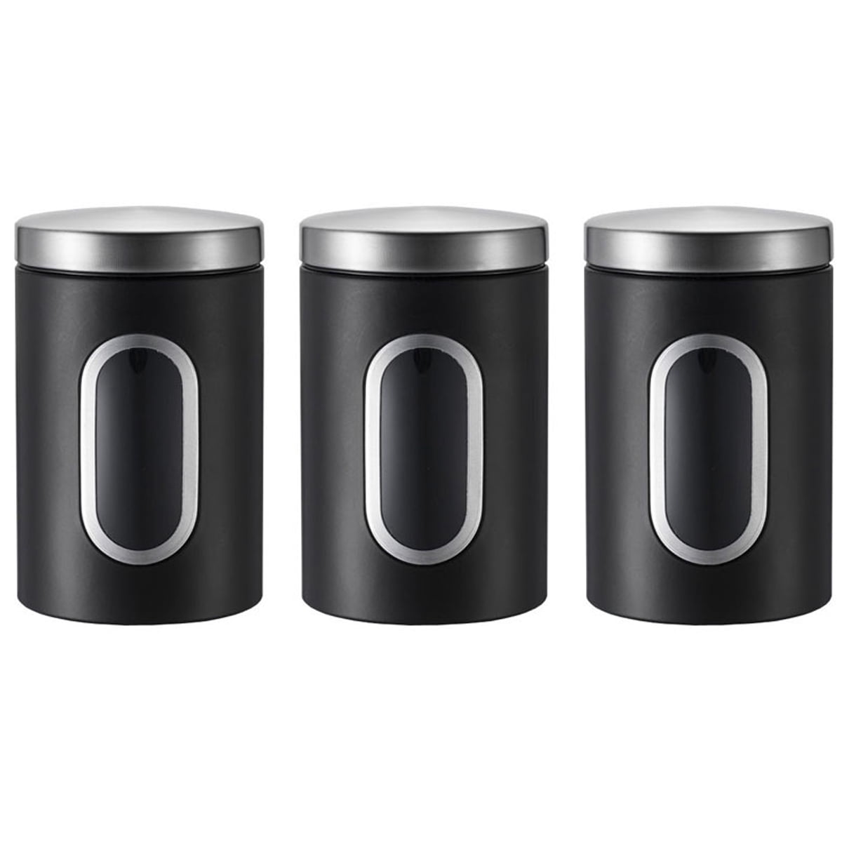 Canisters Set, 3 Piece Silver Stainless Steel Canister Set with Glass Windows, for Kitchen Canning Cereal,Pasta,Sugar,Beans,Spice Kitchen Storage Canister Container Set