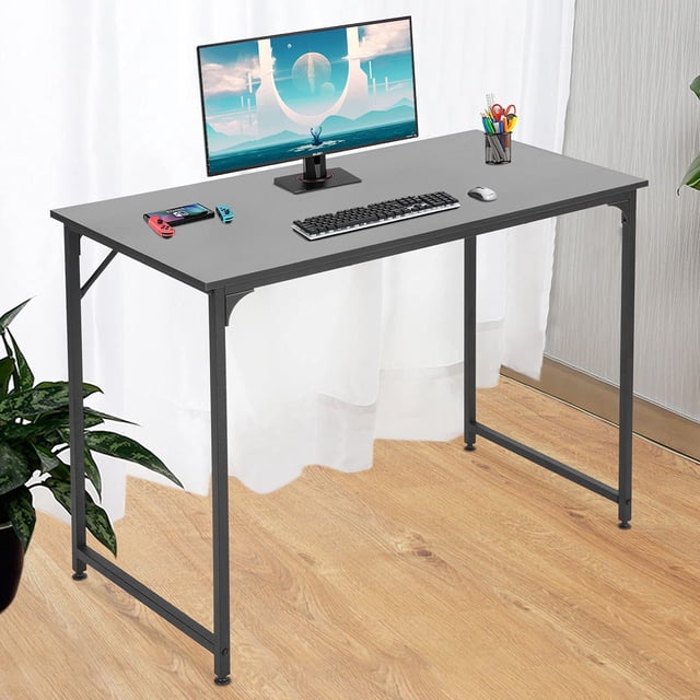 Computer Desk, 40'' Study Writing Table for Small Space, Save Space Office Desk with Metal Legs, Modern Steel Frame Wood PC Workstation for Home Office, Black