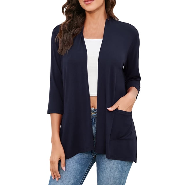 2025 Cardigan pour Femmes Classique Cardigan pour Femmes Ample Col Ras du Cou Cardigan à Boutons Chandails pour Femmes Col en V Tricot Ouverture devant