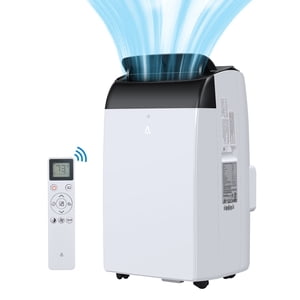 Fast Cooling 12000 BTU Portable Air Conditioner – 3-in-1 AC with Fan & Dehumidifier – Drain-Free, Energy Efficient, Remote, Digital Display, 24H Timer, Easy Install – White Top Cover