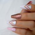 thumbnail image 3 of Medium Coffin Press On Nails With Design Pink Double V Pattern Glitter False Nails Long Acrylic False Nails Kit Ballerina Tips, 3 of 6