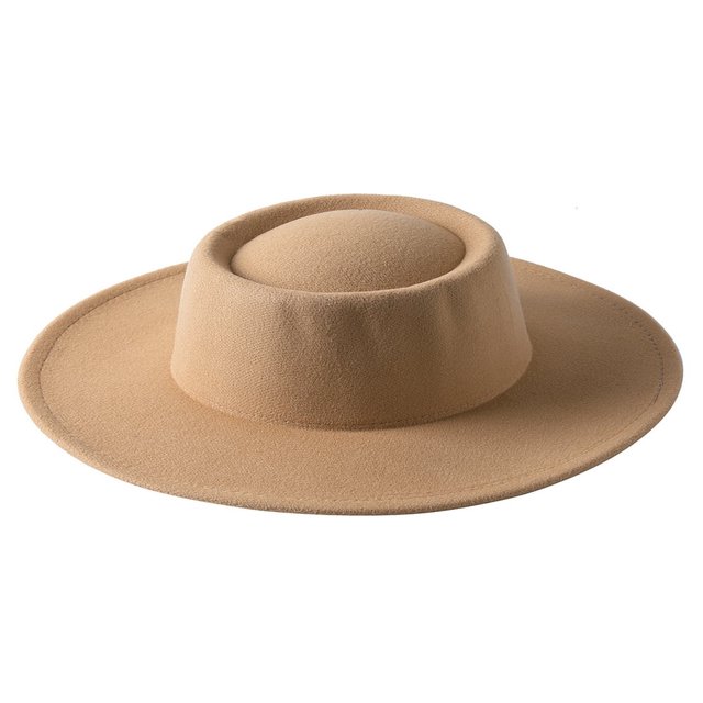 Female Hat Solid Color Flat-Top Cap Blower Hat Woolen Cap Fedoras