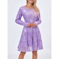thumbnail image 3 of Diconna Robe Courte à Paillettes pour Femme, Paillettes, Manches Longues, Couleur Unie, Robe à Étages, Robe Babydoll Ample, 3 of 8
