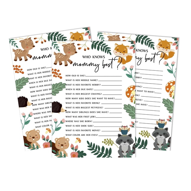 Inkdotpot Gender Neutral Who Knows Mommy BestBaby Shower GameCards-FunActivity Cards Set Of 50Floral & Animals Party Theme