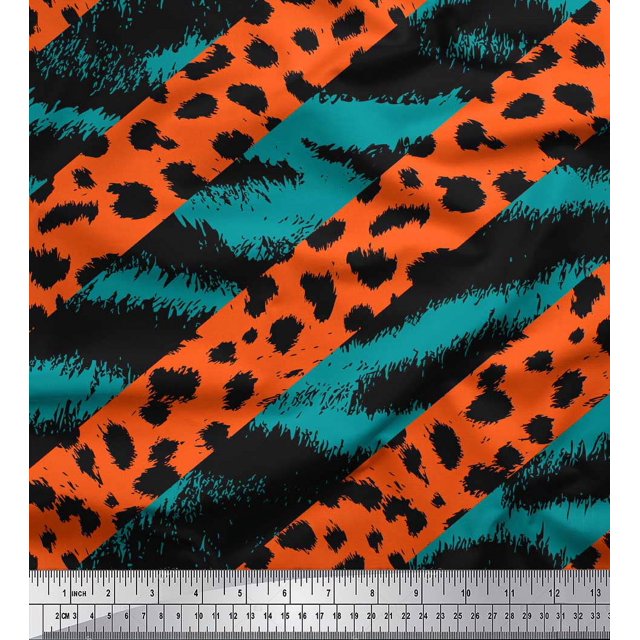 Soimoi Green Crepe Silk Fabric Leopard & Wild Animal Skin Print Sewing Fabric BTY 42 Inch Wide