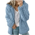thumbnail image 1 of Womens Fuzzy Fleece Jackets 2023 Clearance Solid Zipper Sharpa Coat Fall Winter Warm Thick Hooded Jacket with Pockets, 1 of 6