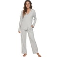 thumbnail image 1 of HEARTNICE Women Button up Pajama Set Long Sleeve Sleepwear Lightweight Pjs Set,(Grey Mel,2XL), 1 of 5