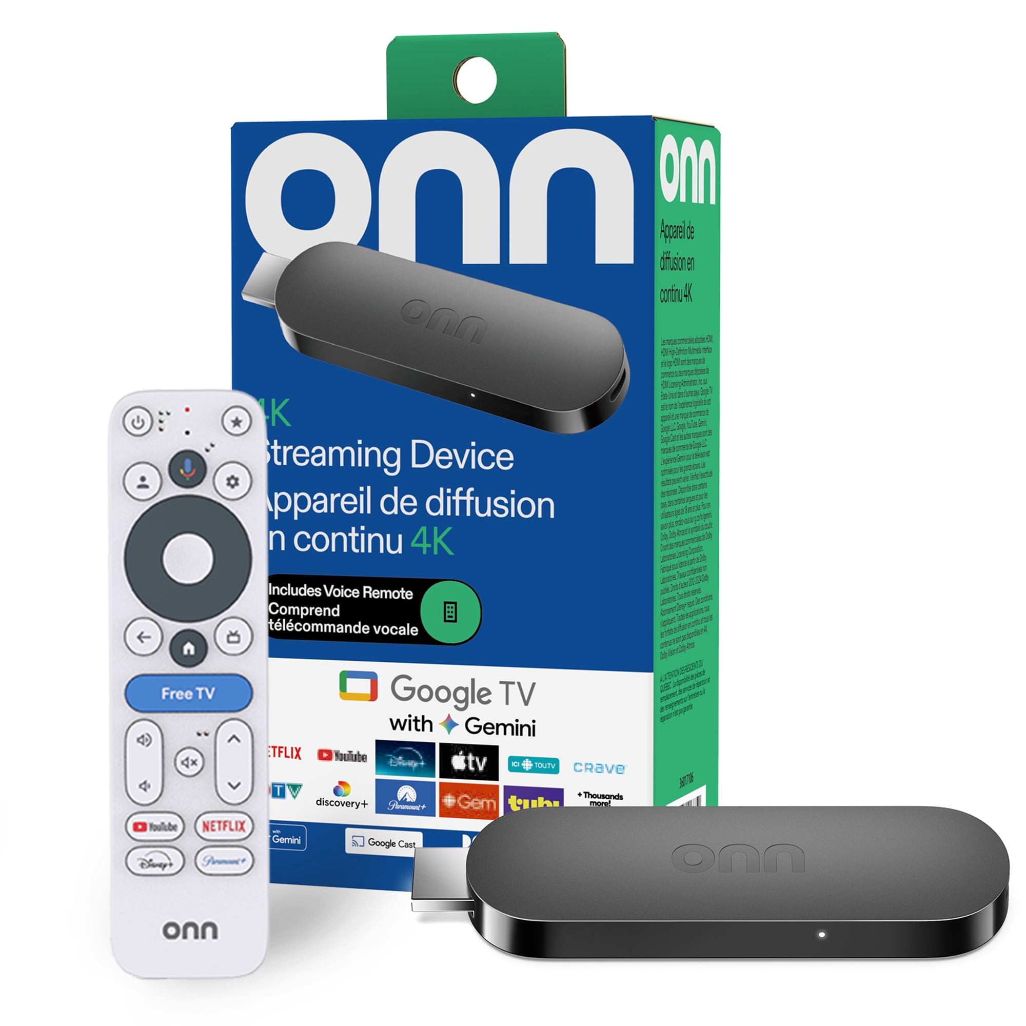 onn 4K Streaming Device, Google TV with Gemini (NEW 2026 Model) - Fast Streaming, Ultra HD, 8GB Storage, 2GB RAM, Remote with Voice Control