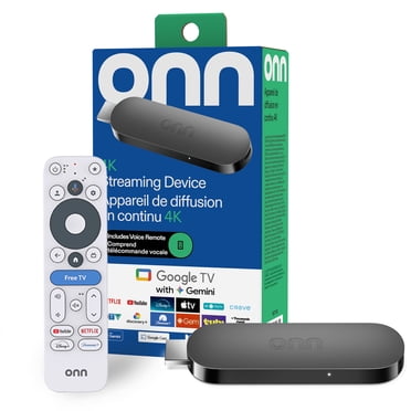 Appareil de streaming 4K onn, Google TV avec Gemini (Nouveau modèle 2026) — Streaming rapide, Ultra HD, 8 Go de stockage, 2 Go de RAM, Télécommande avec commande vocale