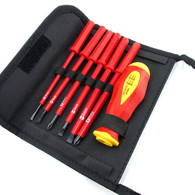 7pcs Isolé Tournevis Ensemble Tournevis Électriciens Antirouille CR-V Fendue Outils à Main 1000V Résistant à l'Usure Outils à Main