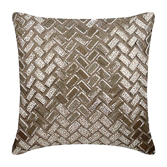 The HomeCentric Mocha European Sham Pillow Covers Pack of 2, 26x26 inch Linen Euro Pillows Abstract Pattern Lattice Trellis Textured Sequins Embellished Modern Sham - Evening In Paris
