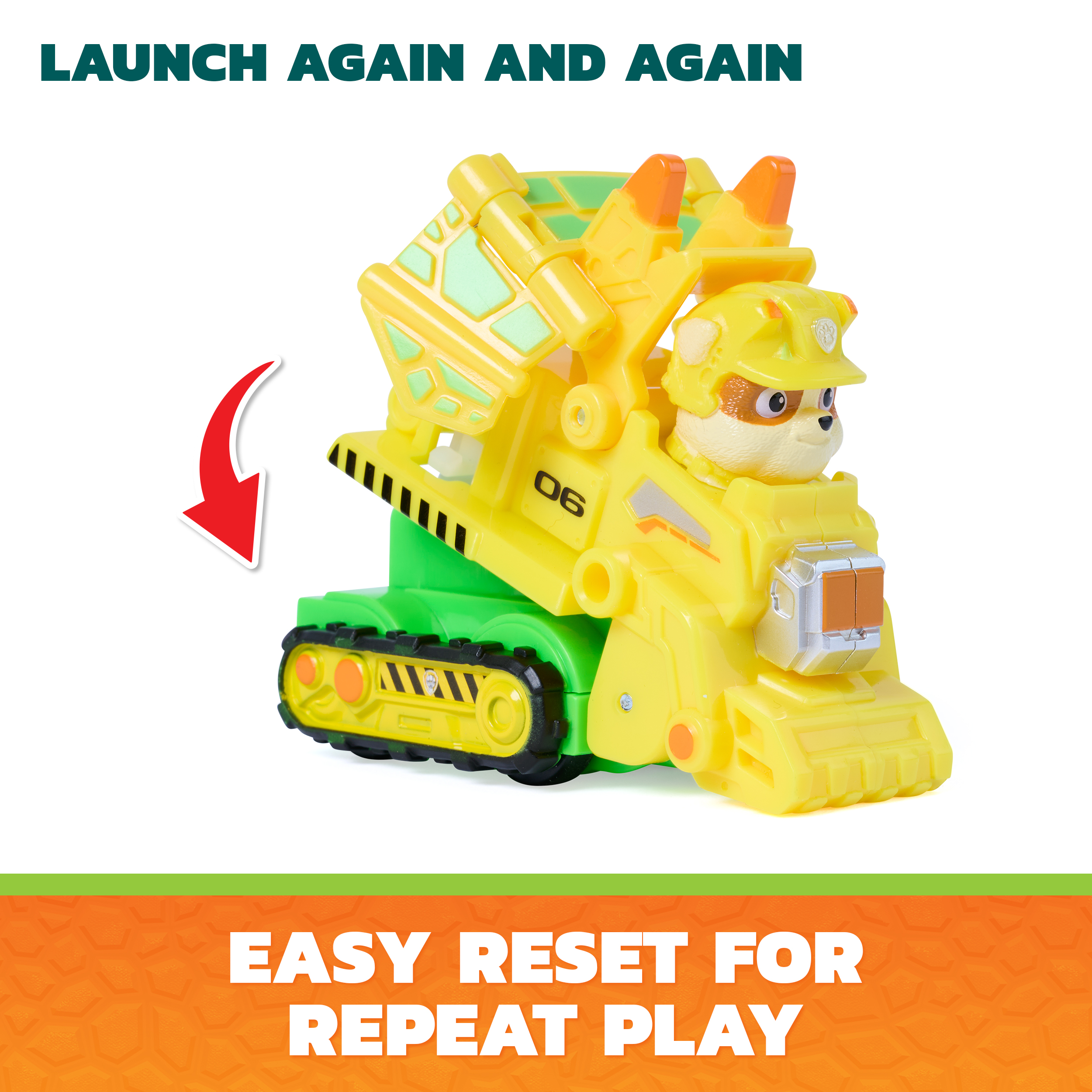 PAW Patrol: The Dino Movie, Rubble Jump Shift Racers with Transforming Flip Action Construction Vehicle, Preschool Toys for Girls & Boys Ages 3+