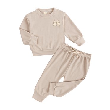 PMVFHDE Liquidation Ensembles pour Garçons Ensembles 2 Pcs Tout-Petits Bébés Garçons Manches Longues Arc-en-Ciel Uni Chandail Blouse Hauts Pantalons Ensemble Tenue 2 Pcs Vêtements Tenue Garçon Tout-Petit, Kaki, 6-12 Mois