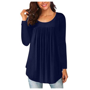 Leutsin Women Solid Color Long Sleeve Crewneck Basic Comfy Tunic Blouse Tees