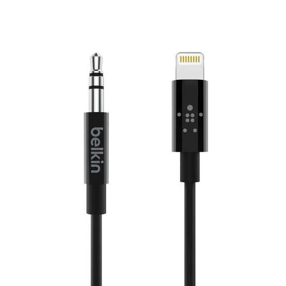 Câble audio Belkin 3,5 mm vers Lightning AV10172bt03-BLK – Noir – Compatible avec smartphones et appareils Apple