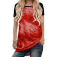 thumbnail image 1 of Women Tie-Dyed Print Color Stitching Crew Neck Short Sleeve Tunics Tops, 1 of 2