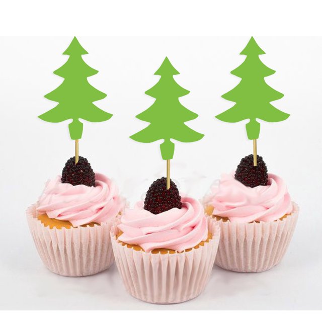 Darling Souvenir Christmas Tree Cupcake Toppers Dessert Decorations - Pack Of 20