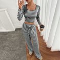 thumbnail image 5 of NJDVHB Économies d'Automne Hiver! Ensemble de Détente pour Femmes, Tenues de Nuit pour Dames, Blouse à Rayures Décontractée Col Rond Manches Longues Mode Short Pyjama, Noir, P, 5 of 5