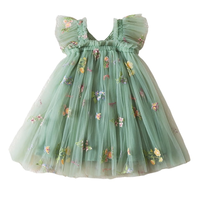 Robes d'Été pour Filles Manches à Volants Tutu pour Filles Robe Filles Tout-Petits Robe en Tulle 4-5 Ans