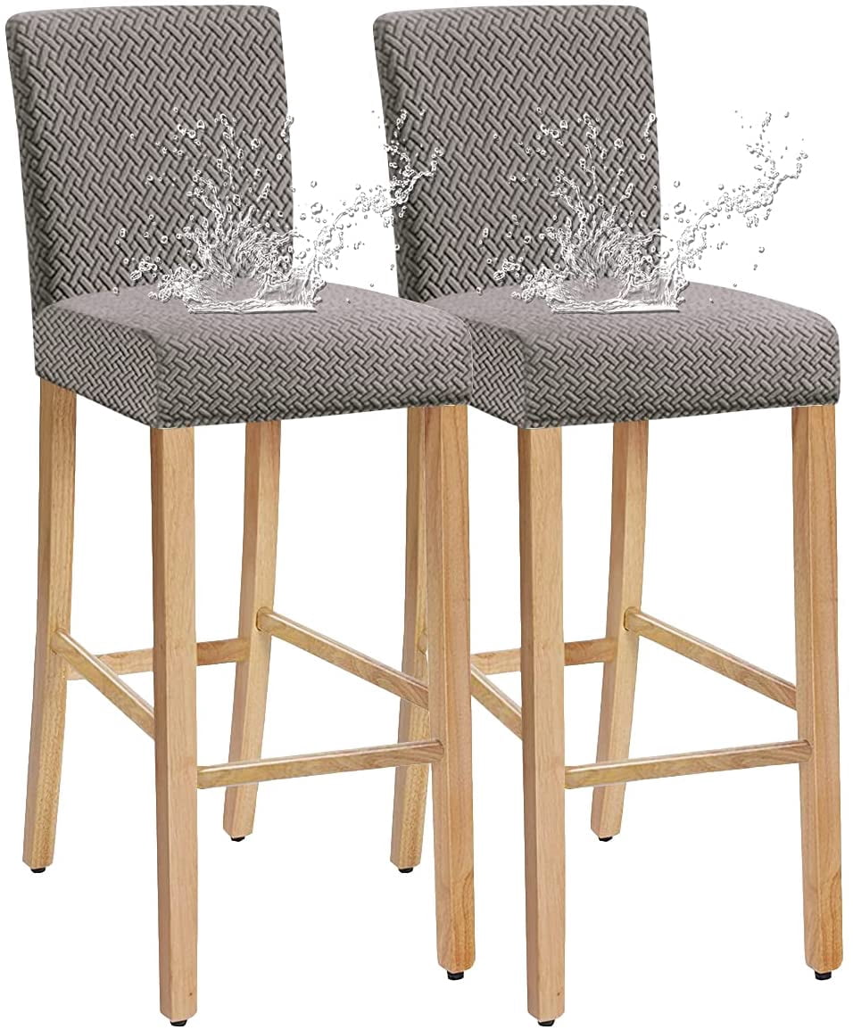 2 Pieces Stretch Check Jacquard Waterproof bar Chair Covers,Removable Washable Chair Slip Cover for Short Rotating Dining Chair Back Chair bar Stool Chair (Light Gray)
