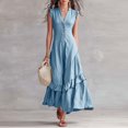 thumbnail image 1 of XiYing Robe d'Été, Robe Maxi Classique pour Femme à Col en V Sans Manches avec Emmanchures à Volants et Détail de Boutons à l'Avant pour les Vacances d'Été, M-TTG,, 1 of 7