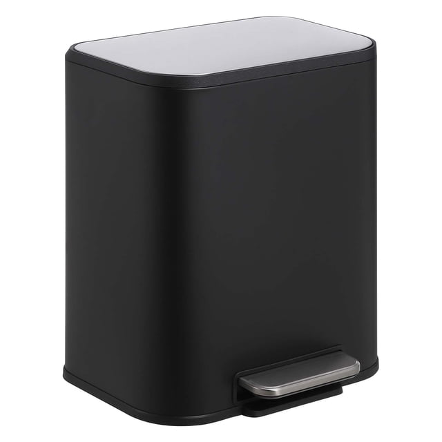 Kitchen Trash Can, Stainless Steel Garbage Can With Soft-Close Lid, Foot Pedal and Removable Inner Basket, Black Rectangular Small Step Waste Bin for Office Bedroom Bathroom Living Room